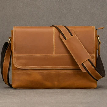 Men's Vintage Crazy Horse Leather Messenger Bag 1