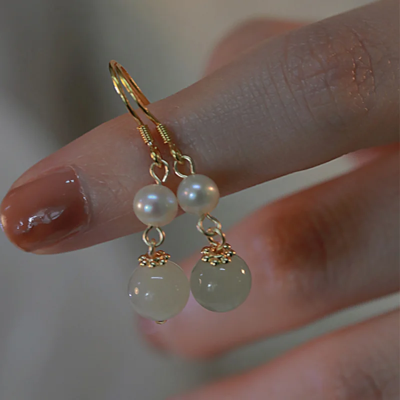 

Vintage New Fashion Pearl Jade Earrings for Women Girls Earstuds Party Wedding Trendy Jewelry Gifts