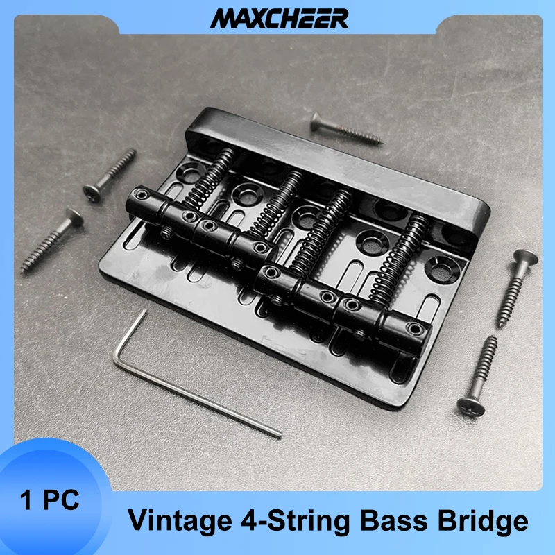 

Vintage 4 String Bass Bridge Length 79.5x49.5/53MM Bass Fixed Bridge Saddle Top Load Black/Chrome
