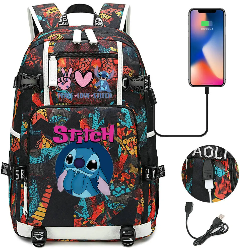 

Lilo And Stitch Multifuction Boys Students Schoolbag Large Capacity Laptop Bag Waterproof USB Charging Backpack Mochila