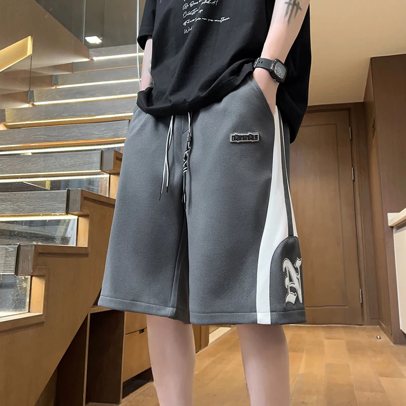2024 Summer Embroidered Letter Colorblock Shorts Casual Loose Sweatpants Unisex Trendy Wear