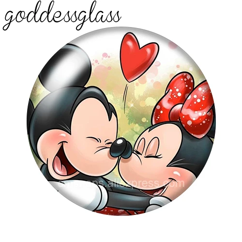 Disney Mickey and Minnie Love Cartoon 12mm/18mm/20mm/25mm Round photo glass cabochon flat back Making findings for bracelets