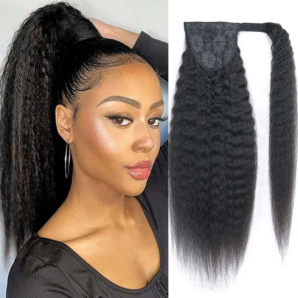 Kinky Straight Wrap Around Ponytail Human Hair 100g Brazilian Pony Tail Remy Hair Clip In Ponytail Extensions For Women human hair extensions