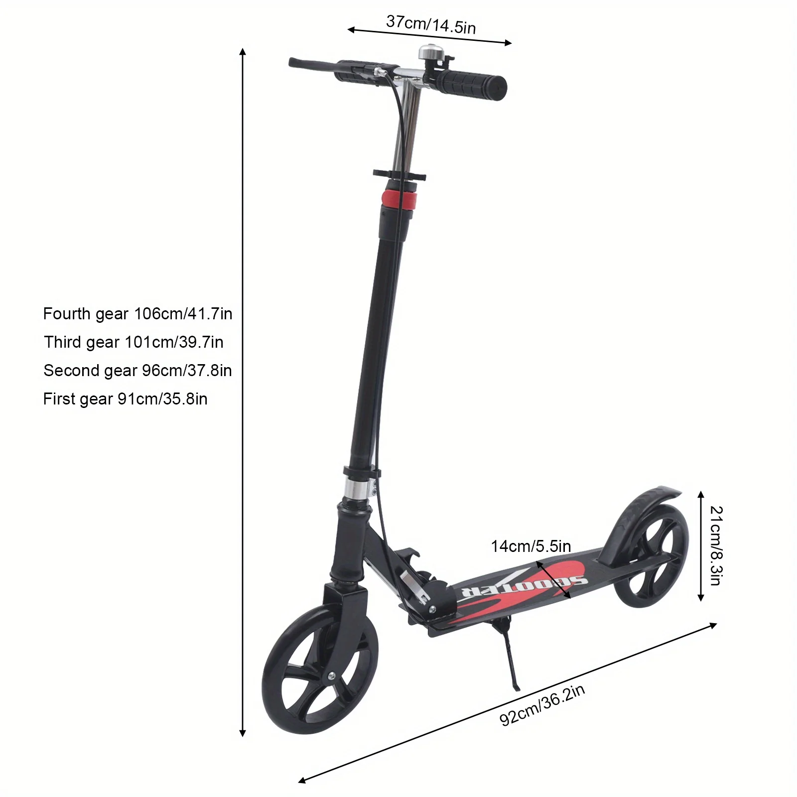Foldable Scooter, Height Adjustable Black City Scooter Double Brake Adults Children Scooter W/ Storage Bag 150 Kg Load Capacity
