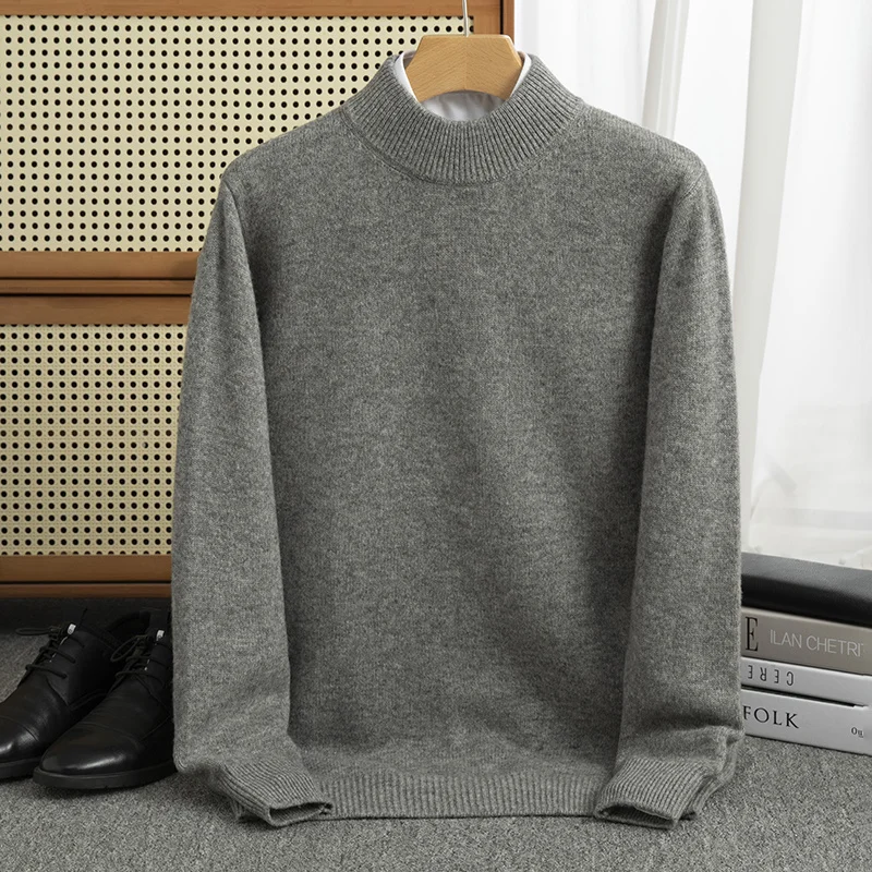 Thickened Autumn/Winter new 100% Merino wool pullover Cashmere sweater Men's half turtleneck pullover warm bottom knit shirt top 3