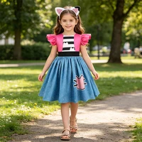 Robe de princesse inspirée de Gabby pour enfants avec bandeau oreilles de chat, robe de soirée scintillante à imprimé chat, robe de fête d'anniversaire pour filles 1