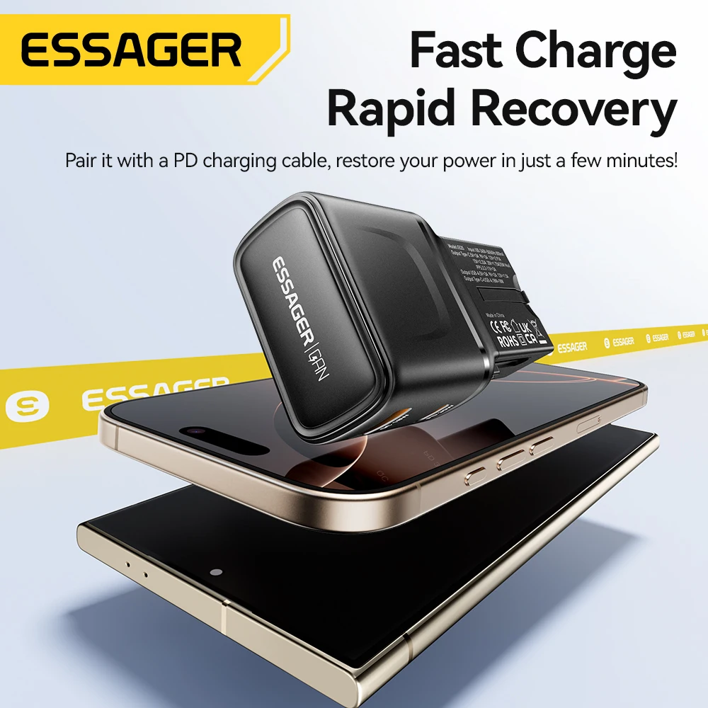 Essager 35W GaN International Travel Adapter Dual Ports USB-C Fast Charging Travel Charger For US/CN EU UK AUS Plug For Travel