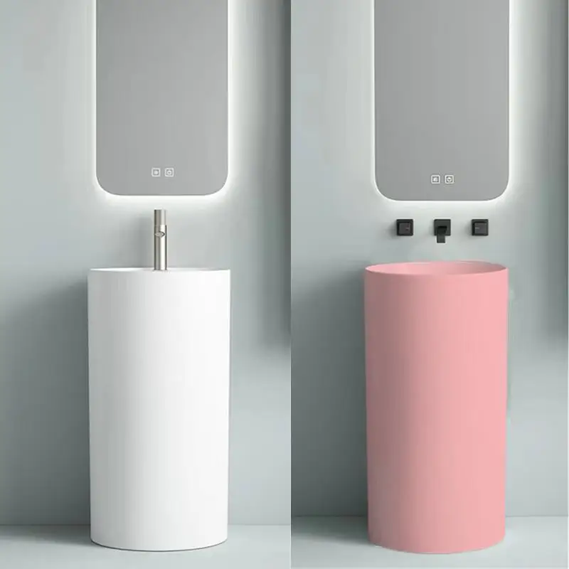 

Ceramic ultra-thin edge straight cylindrical ceramic hand washing column basin, floor to ceiling integrated household hotel