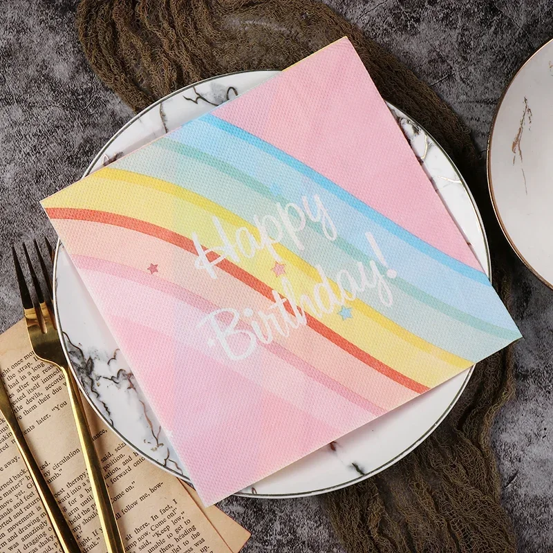 20pcs 33cm 2-Ply New Colored Paper Napkins Party Printed Tissues Birthday Decoration Dessert Table Pure Wood Pulp Paper