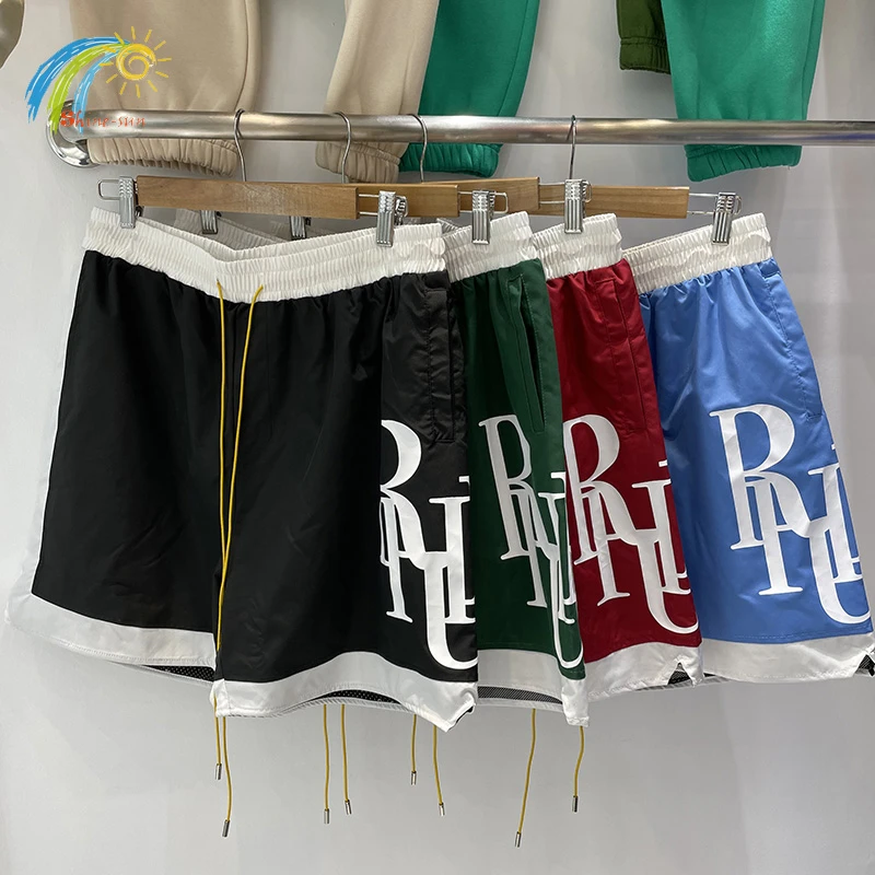 Pantalones cortos con estampado de logotipo superpuesto para hombre y mujer, Shorts holgados de alta informales, azul, verde, negro, rojo, Nueva York| | - AliExpress