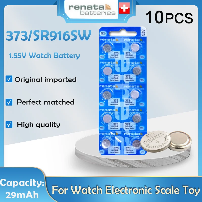 10 шт. Оригинальный RENATA 373 SR916SW 1 55 в оксид серебра часы батарея долговечная сделано