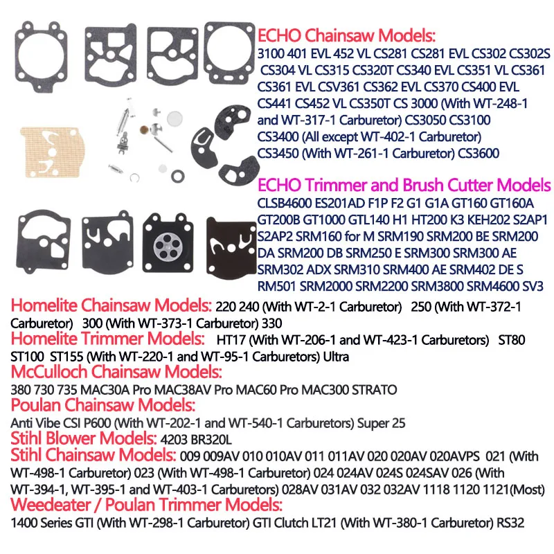 Durable Brush Cutter Carburetor Gasket Kit For Walbro K10/K20-WATCarburetors 40-5/44F-5 34F/36F/139F Brush Cutter Grass Trimmer