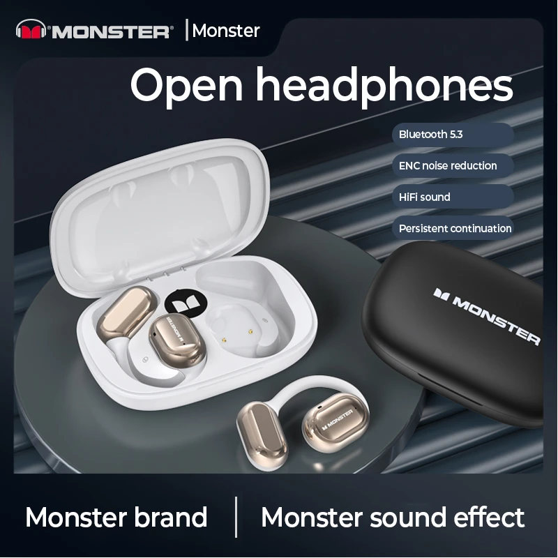 

Monster Open Ear AC100 Bone Conduction Bluetooth 5.3 Earphones Wireless Sports Headphones Stereo With Mic HiFi Stereo Earpbuds