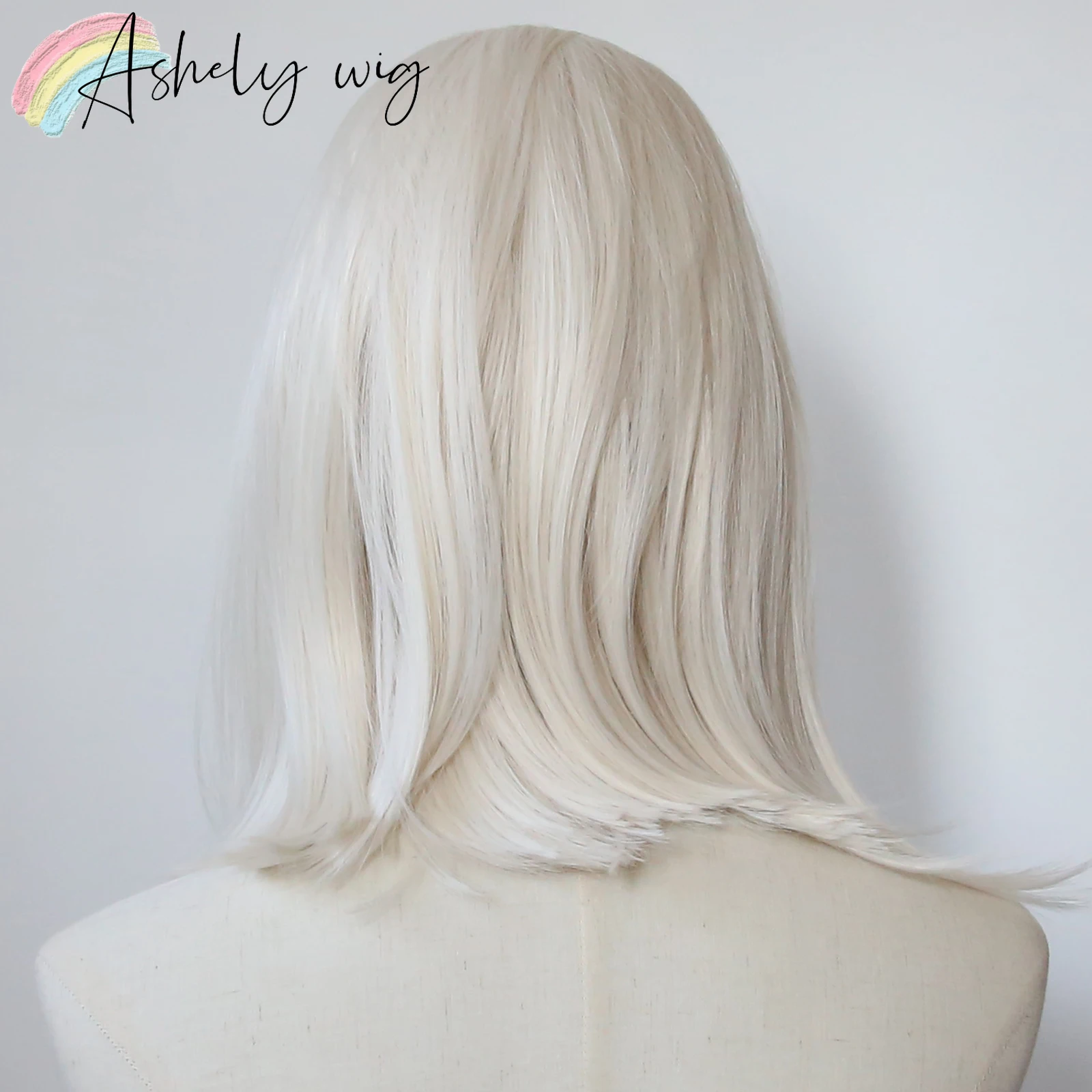 Platinum Blonde Short Bob Cream 13x4 Front Lace Wig 14inch High Temperature Fiber Silk Wig Synthetic Lace Wigs Halloween Cosplay