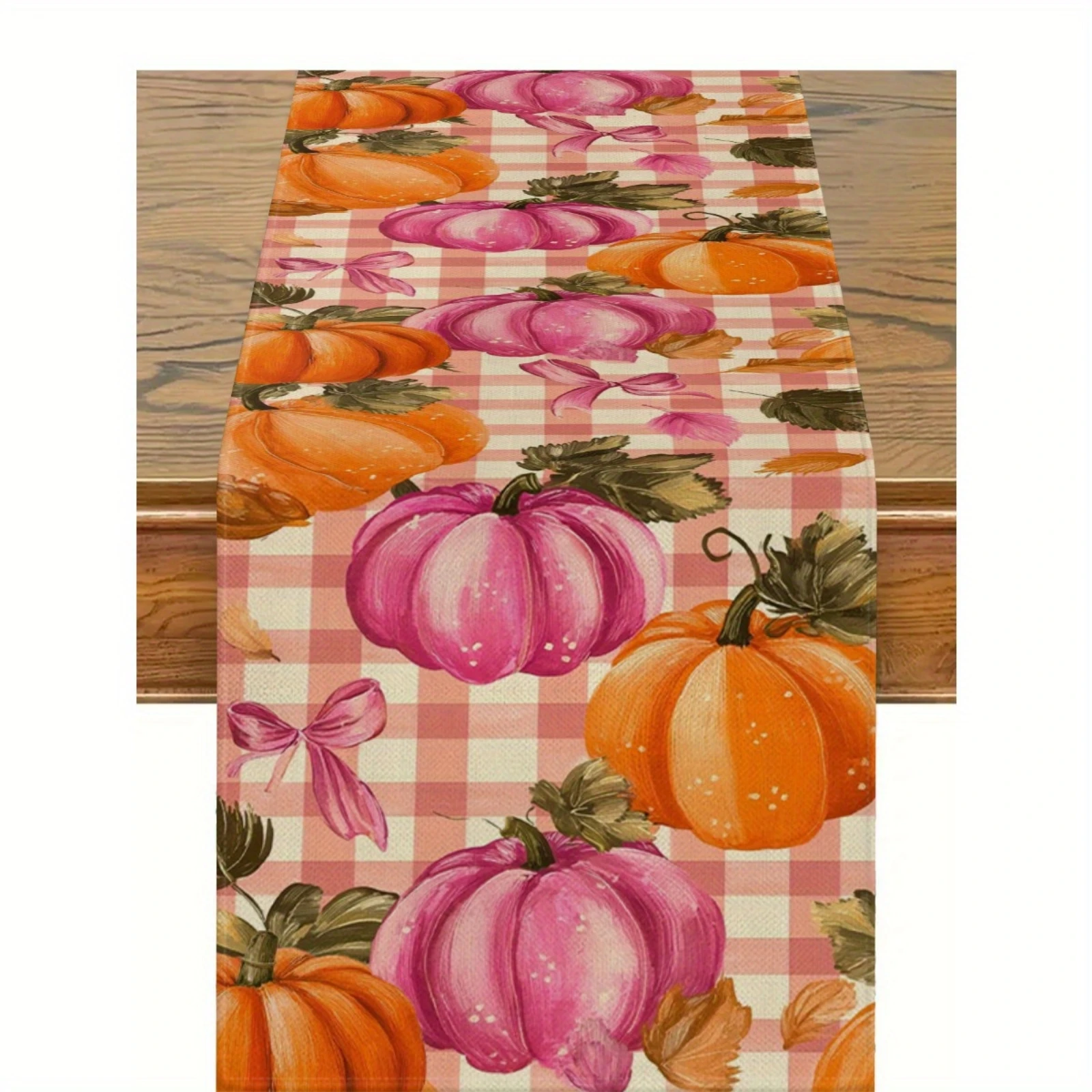 Pink Pumpkin Plaid Table Runner 4