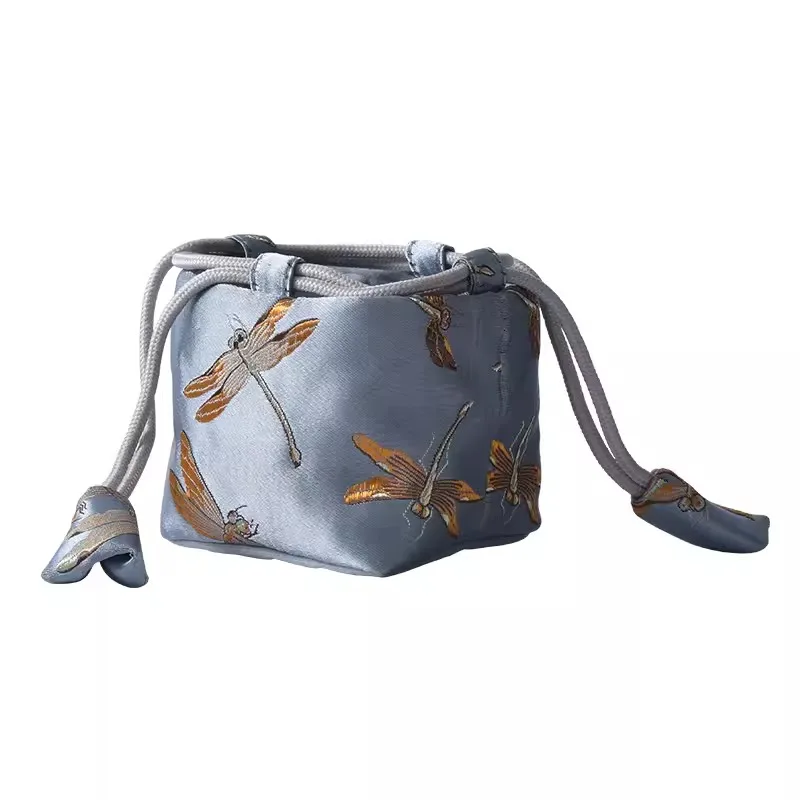Portable Thickened Tea Cup Bag, Silk Brocade Embroidery, Tea Cup Storage Bag, Single Cup, Cozies Tea Set Accessories