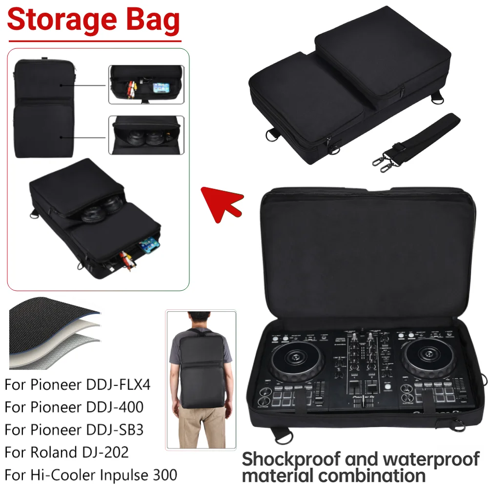 Portable DJ Controller Padded Storage Bags Dustproof Turntables Protective Case Scratch-resistant for Pioneer DDJ-400 DDJ-FLX4