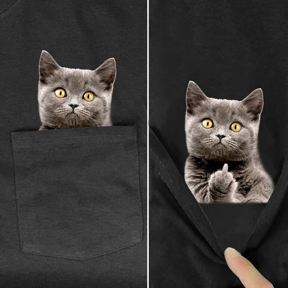 CLOOCL Tier T-Shirt Mode Marke Sommer Tasche Katze Aufkleber Gedruckt T-shirts Herren Frauen Shirts Hip Hop Tops Lustige Baumwolle Tees – Detail 5