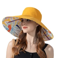 Women Summer Double-sided Wide Brim Hat Sun Protection Flower Beach Cap Lady Outdoor Elegant  Sunscreen Headgear Wholesale New 1