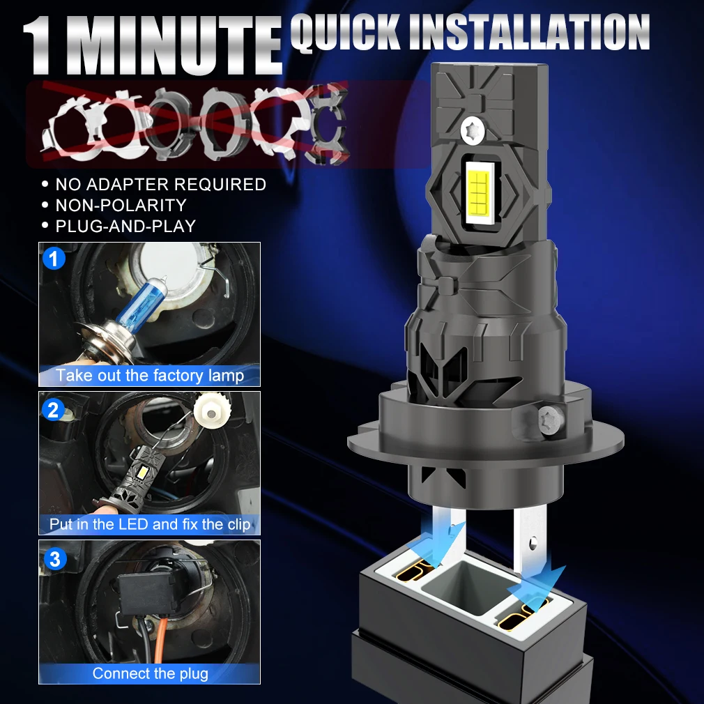 Ultra-Bright LED Headlight and Fog Lamp Bulbs - 30000LM, 6000K, Turbo Design