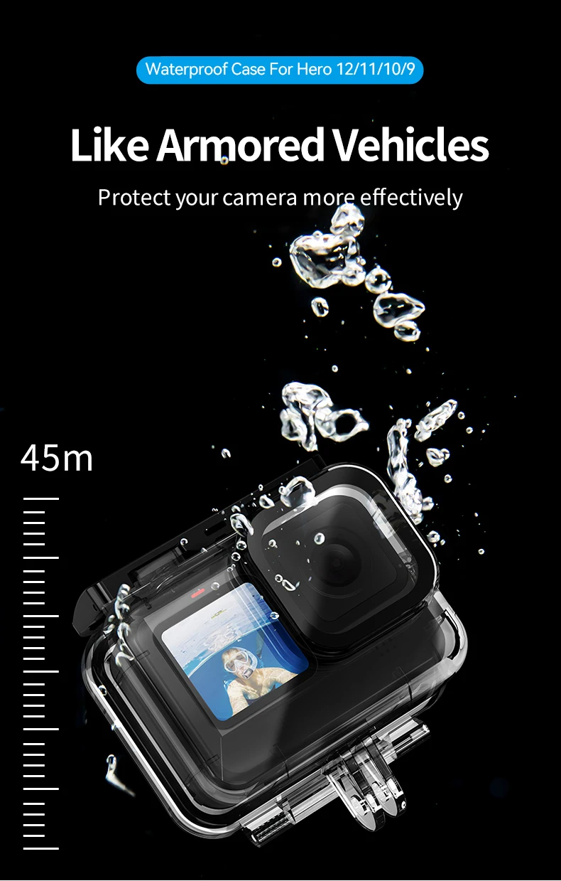 45M Waterproof Case For 12 11 10 9 Tempered Glass Lens Diving Housing Cover Len