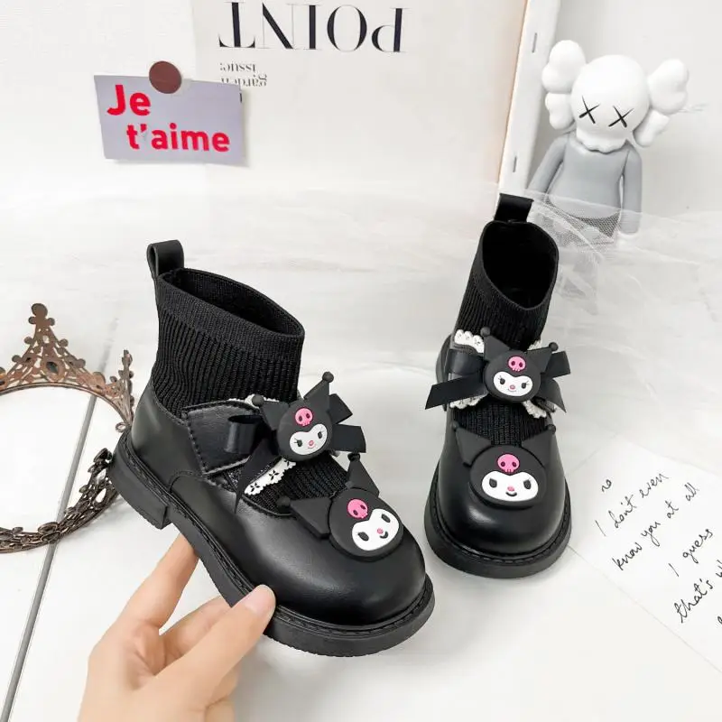 

Sanrio Kuromi Girl Leather Shoes Short Boots Kawaii Leather Cartoon Cute Rubber Pattern Anime Figure Anti-Slip Wear-Resistant 23