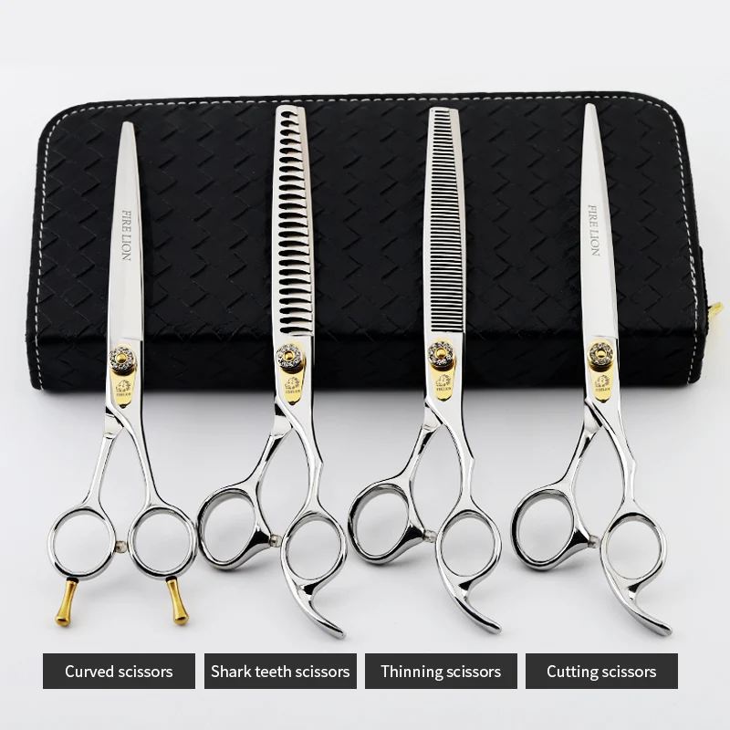 Dog Grooming Scissors FIRELION 7.0/7.5 Inch 440c Steel Professional Dog Cutting Thinning Curved Scissors Animals Pet Grooming Scissors for Dogs