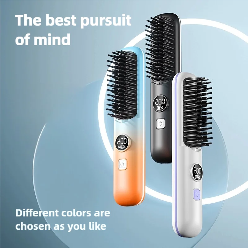 1Pc 便携式 Cordless Hair Straightener, Women's Hot Air Comb, 5 Temperature Adjustment, Constant Temperature and Anti-Scald,