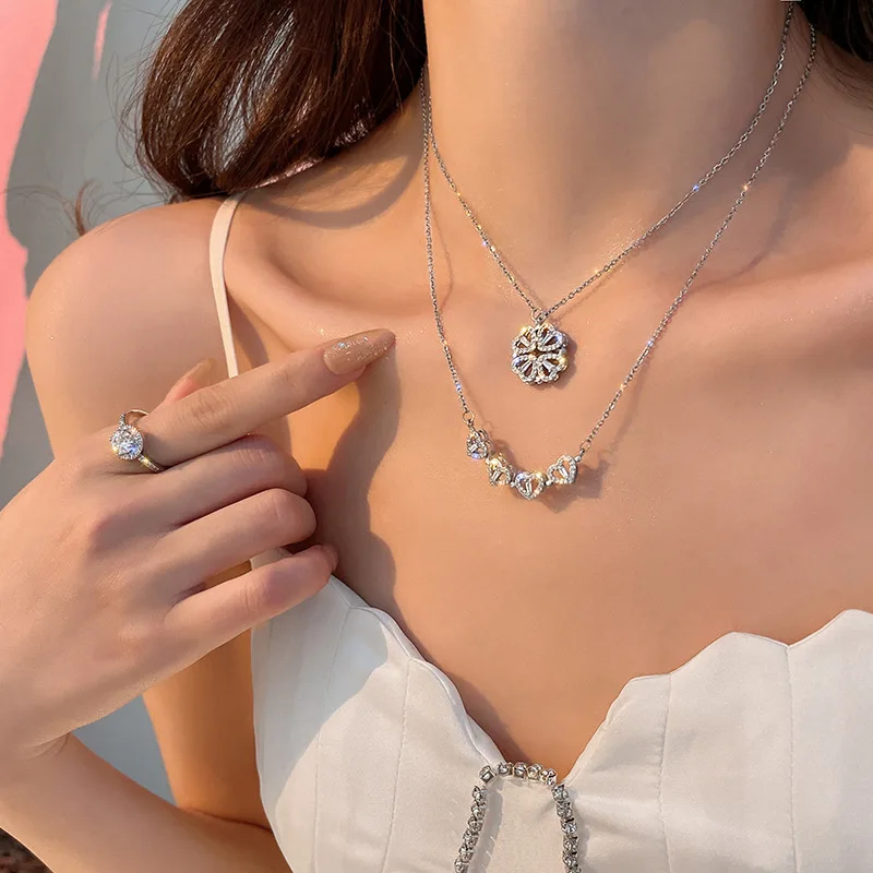 Magnetic Charm Necklace Sparkling Zirconia and Hearts Pendant Choker  Clavicle Chain Magnet Necklaces Women Party - AliExpress