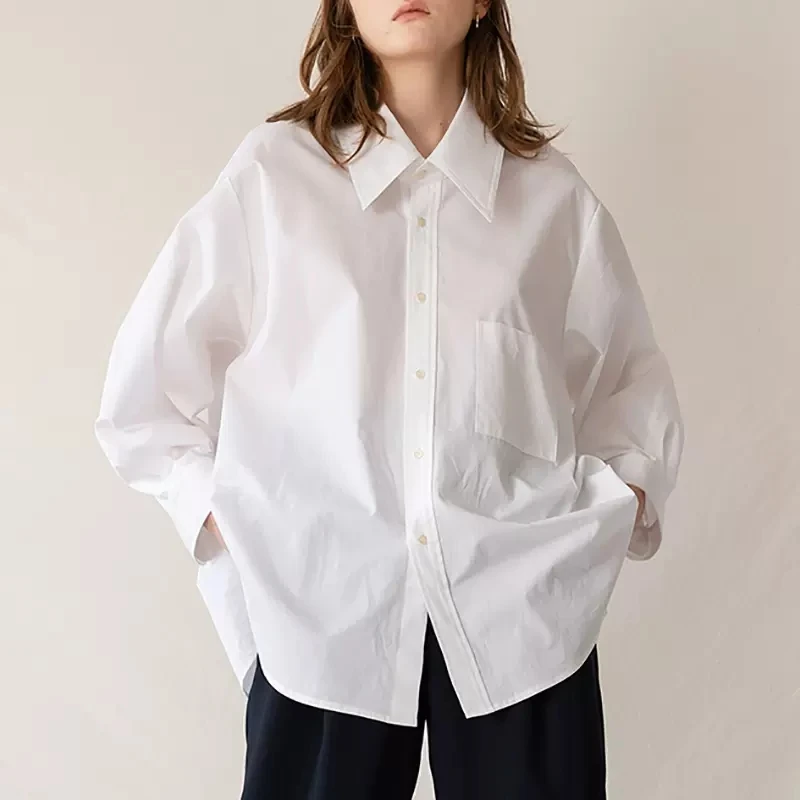100% Cotton Fashion Women's Blouses 2024 Vintage Turn Down Collar Long Sleeve Top Button Up Shirts Female Top Office Lady Shirts