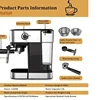CM6868 Coffee Maker 20 Bar Italian Espresso Machine With Milk Frother Wand for Espresso, Cappuccino, Latte and Mocha 1450W 1.8L 4