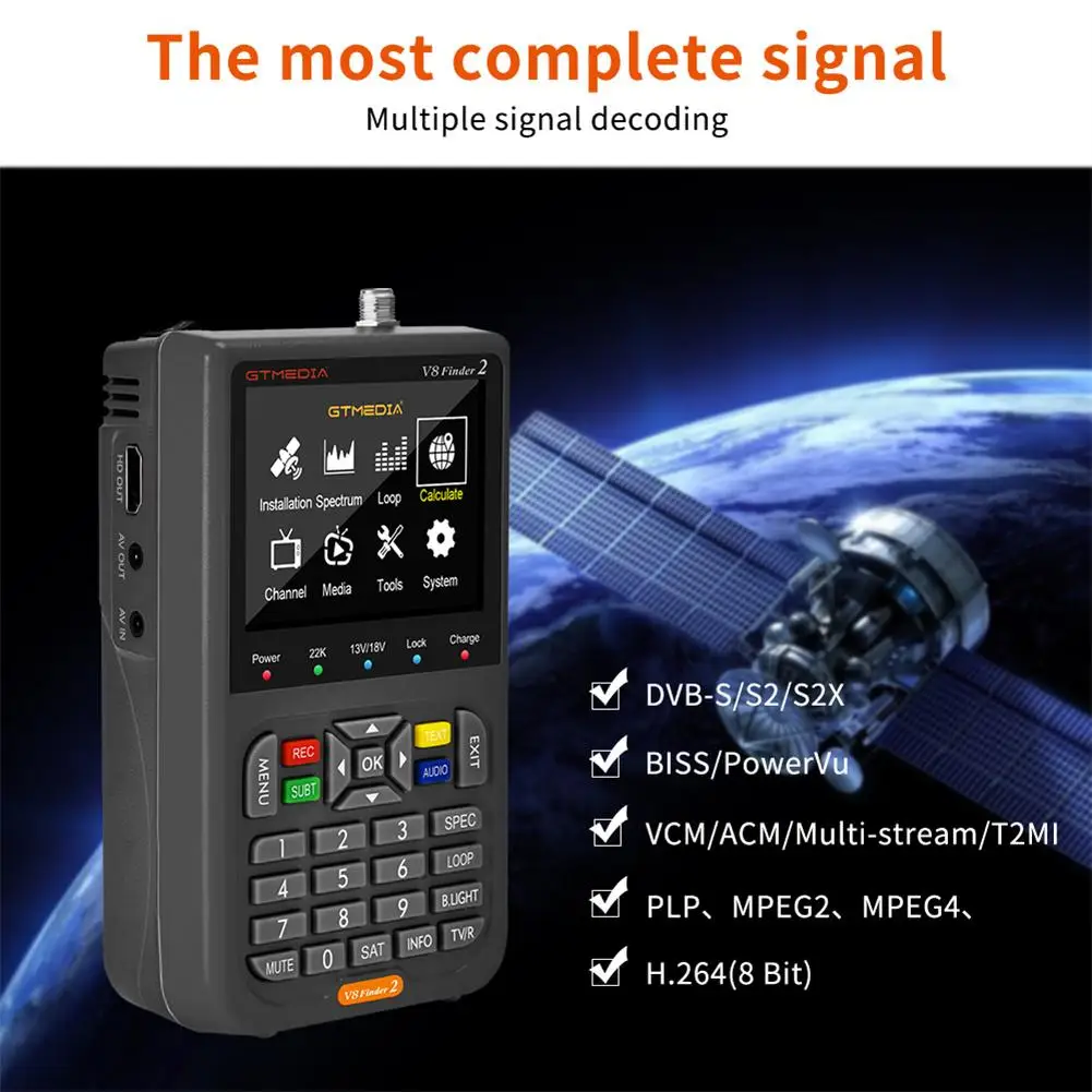 

GTMedia V8 Finder2 Satellite Finder Signal Meter HD 1080P 3.5" LCD Compatible For DVB-S2X MPEG-2/4 H.264 8 Bit Receiver