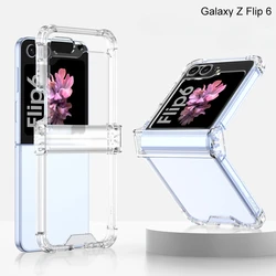 Crystal Clear Airbag Ring Phone Case with Hinge Strap and Stand - Shockproof Silicone Cover for Galaxy Z Flip6 (Transparent)
