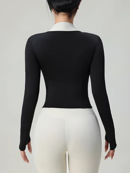 quality splicing 2024 winter new zipper long-sleeved yoga coat quick dry slimming yoga wear female running fitness sports top 4