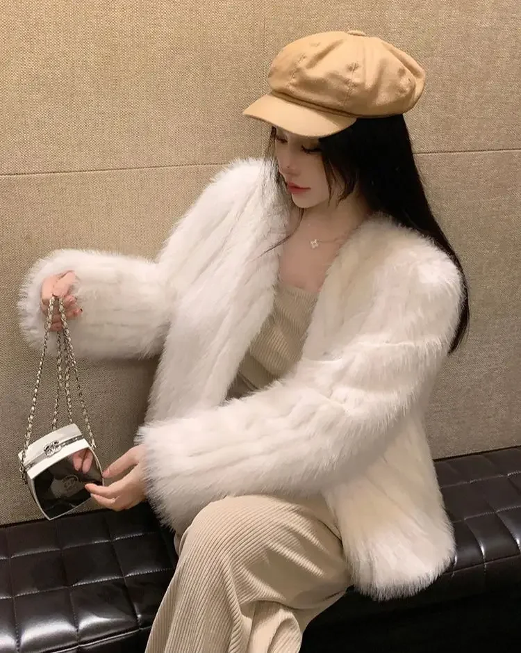 FANIECES manteau femme hiver Winter Elegant Faux Fur Coat Cardigan Outercoat Luxury Fluffy Fur Outwear Leather Hairy Jacket шуба