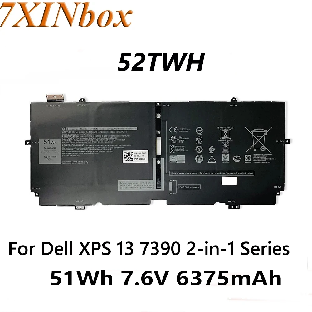 

Аккумулятор XINbox 52TWH 51Wh 7,6 В для ноутбука Dell XPS 13 7390 2-в-1 13-7390-D1505TB D1505TW D1705TW D1605W D1805S D1905S Series