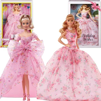 Original Barbie Signature Doll Classic Birthday Wishes Toys for Girls Pink Evening Dress Blonde Dolls Models Collection Edition