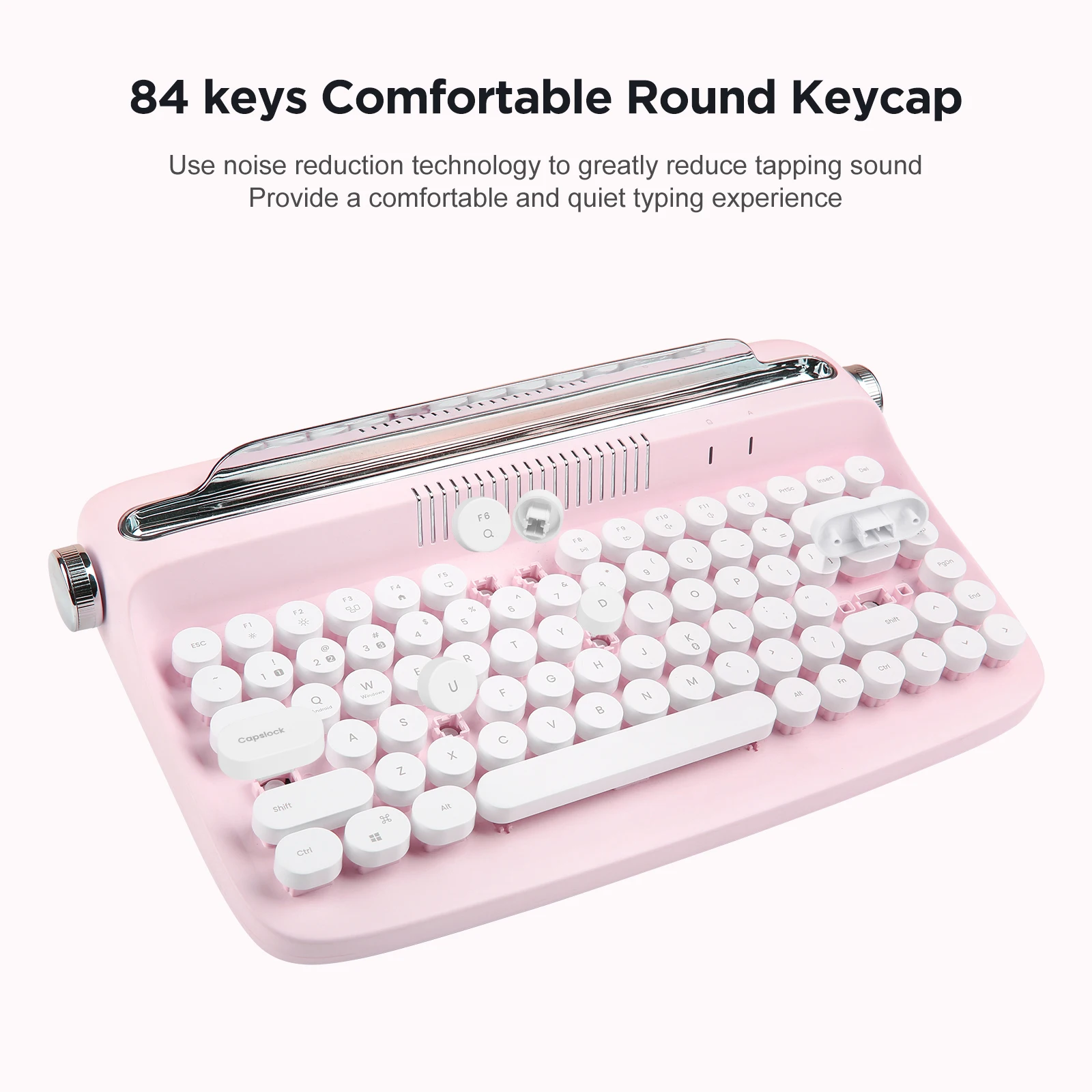 Yunzii-actto B303 Máquina de Escrever sem Fio Bluetooth Teclado Estético Suporte Integrado para Vários Dispositivos Rosa Bebê Retro - Imagem 3