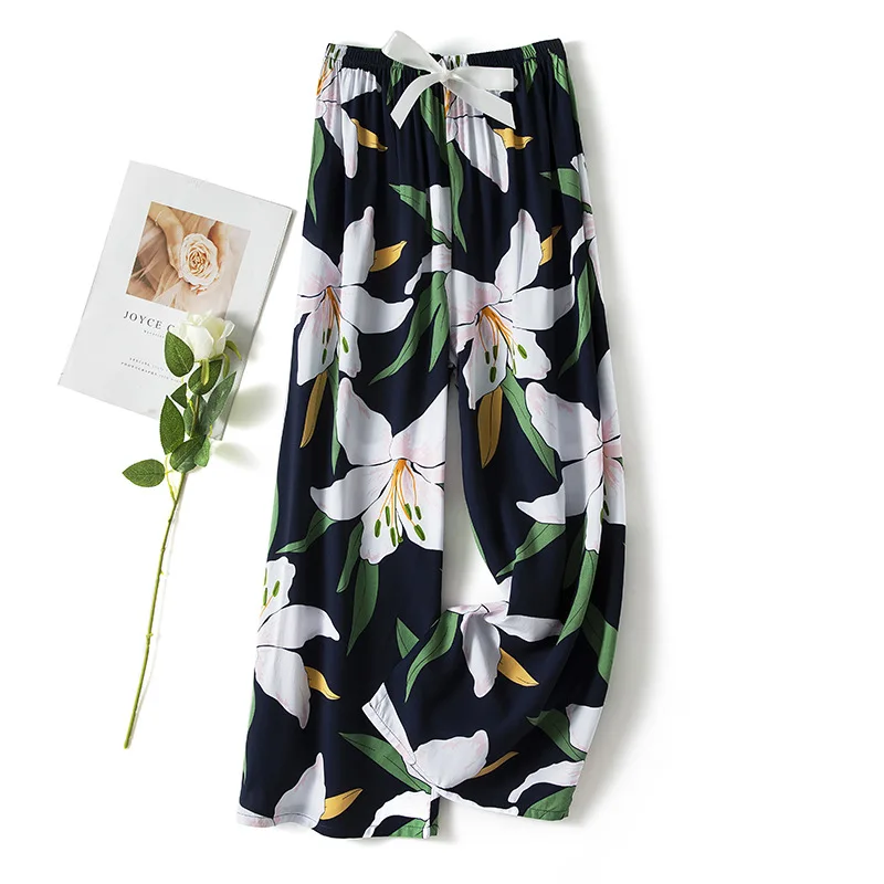 

Female Pajamas Sleepwear Printed Loose Sleeping Bottoms Summer Sleep Wear Women Calf-Length Lounge Home Wear Casual Nightwear