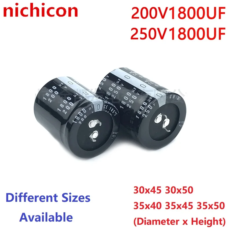 

2Pcs/Lot Nichicon 1800uF 200V 1800uF 250V 200v1800uf 250V1800UF 30x45 30x50 35x40 35x45 35x50 Snap-in PSU Capacitor