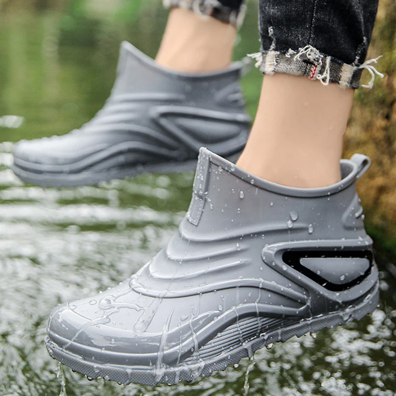 

New Men Rain Boot Outdoor Fishing Shoes Anti Slip PVC Ankle Rubber Boots Waterproof Strong Blocking Water Rain Shoes Size 39-44