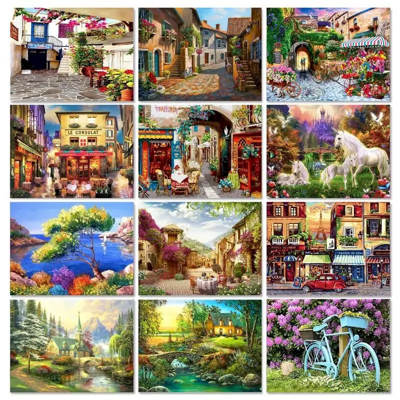 

GATYZTORY Oil Painting By Numbers For Adults Kits Picture Drawing Coloring By Number Town House DIY Crafts Acrylic Paint Home De