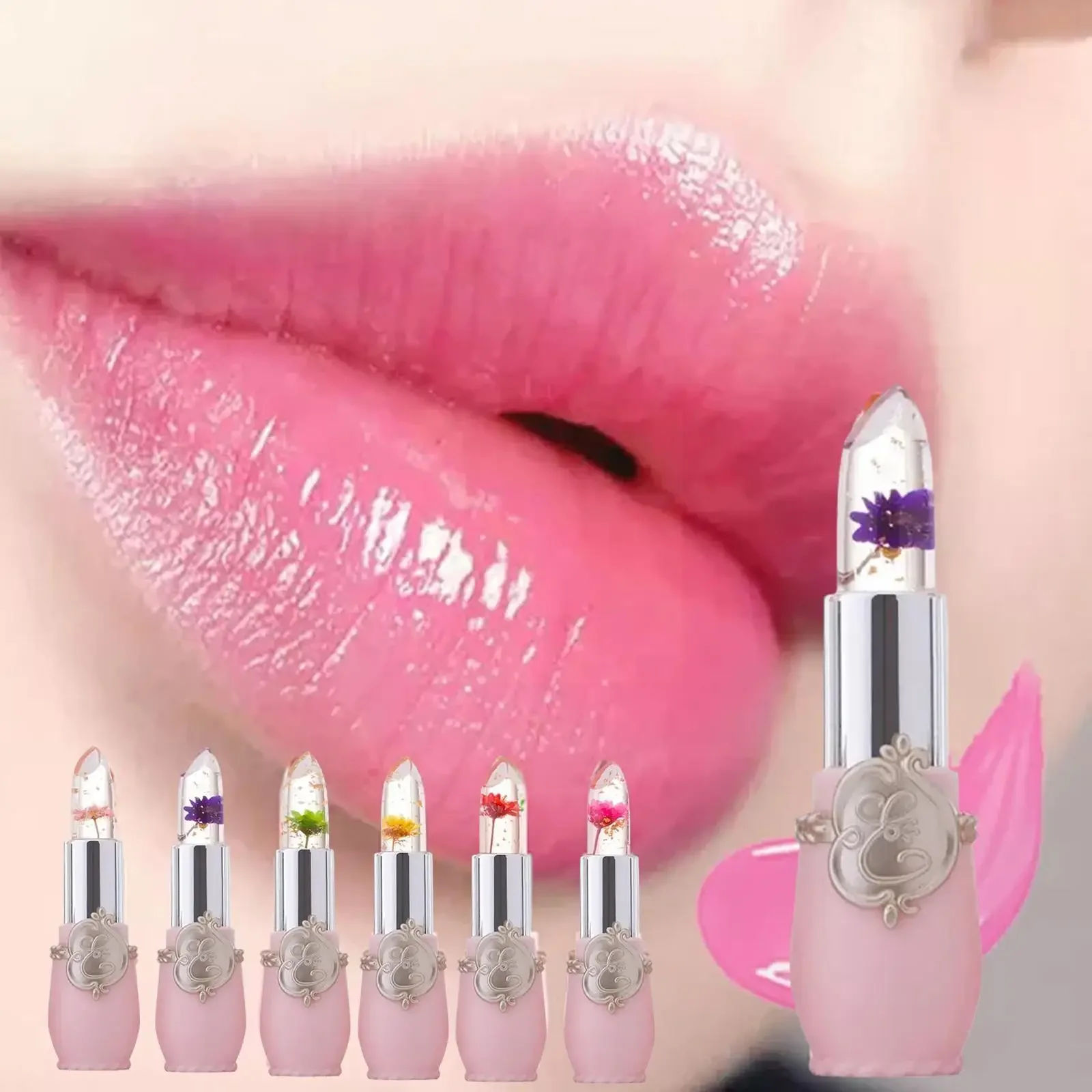 

Jelly Flower Lipstick Color Changing Lip Gloss Moistening Lip Crystal Pomade Temperature Makeup Transparent Color Balm Cosm H7s0
