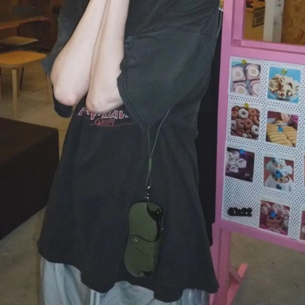 PU Leather Sunglasses Storage Bag with Lanyard Durable Sunglasses Pouch Portable Solid Color SunGlasses Holder