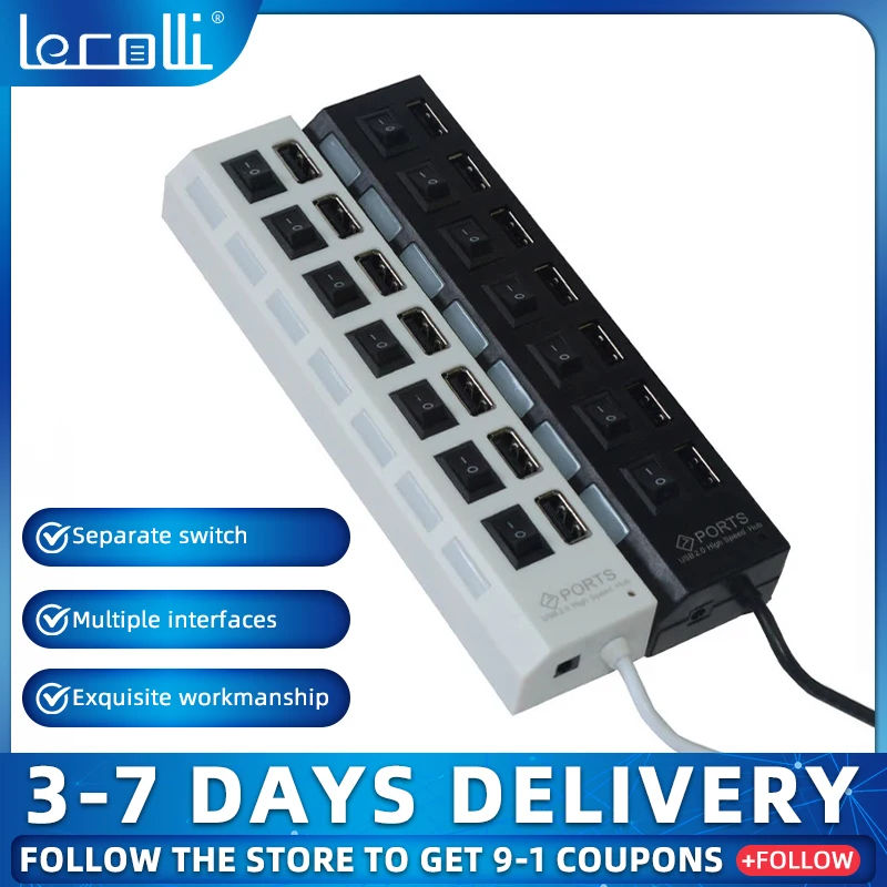

4/7 Ports USB 3.0 Hub For Laptop Adapter Power Docking Station Notebook Splitter USB 2.0 With Switch PC Computer Accessories
