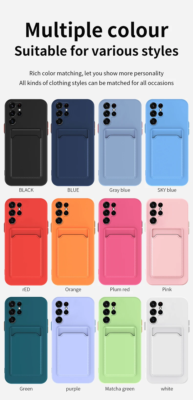 Wallet Card Holder Soft Silicone Case For Samsung S22 S21 S20 Ultra Plus A52 A32 A22 A12 A73 A53 A13 A33 A23 A71 A51 Fun_voghion.com