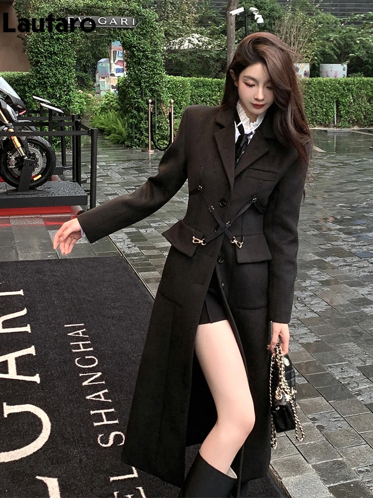 Lautaro-Warm Black Woolen Coat for Women, Single Breasted