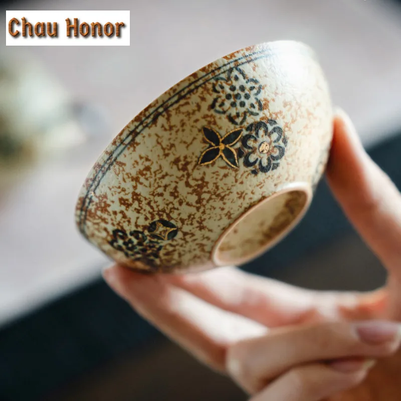 100ml Blue And White Flint Red Tea Cup Hand-painted Embroidered Ball Flower Cup Personal Host Master Cup  Puer Tea Bowl Teaset