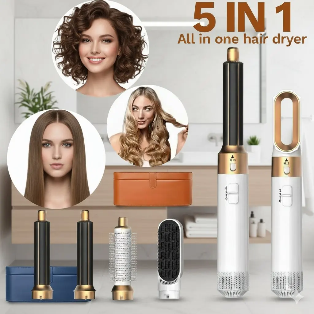 Sèche-cheveux professionnel 5 en 1, brosse à air chaud avec fer à boucler et lisseur pour un coiffage de qualité salon 1