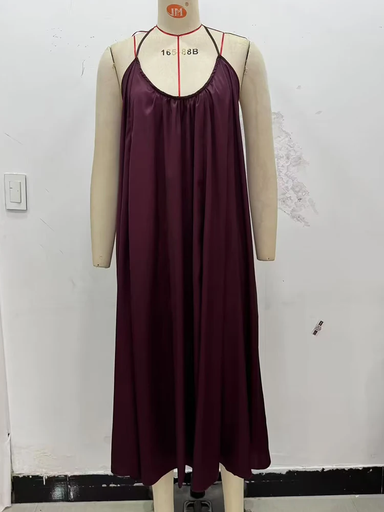 Satin Elegant Dress Woman 2025 Sleeveless Halter Neck Women's Party Dresses Summer Backless Sexy Evening Dress